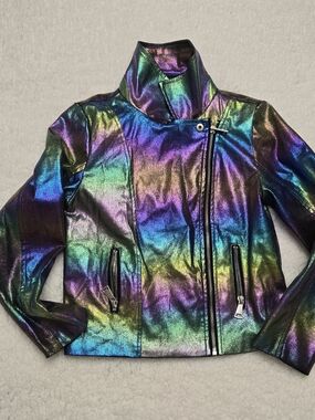 Disney Metallic Silver Moto Biker Jacket Youth Small